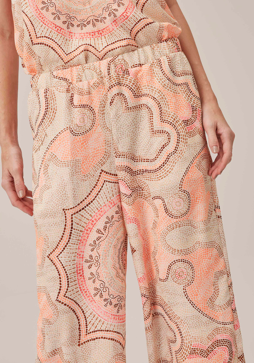 Calça Rosa Lança Perfume Wide Leg Cintura Alta Estampada