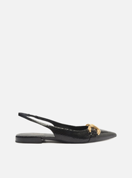 Sapatilha Preta Arezzo Snake Bico Fino Slingback Bridão
