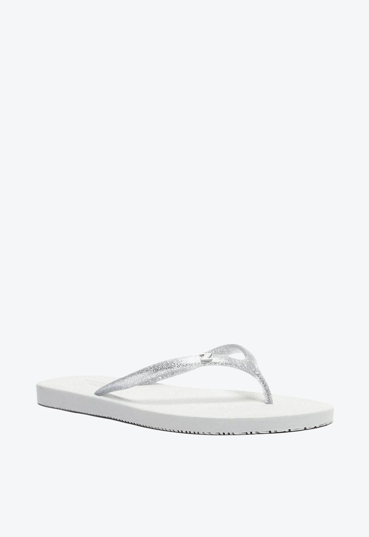 Chinelo De Dedo Prata Brizza Tira Metalizada