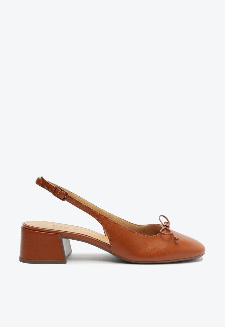 Sapatilha Slingback Laço Salto Bloco Marrom
