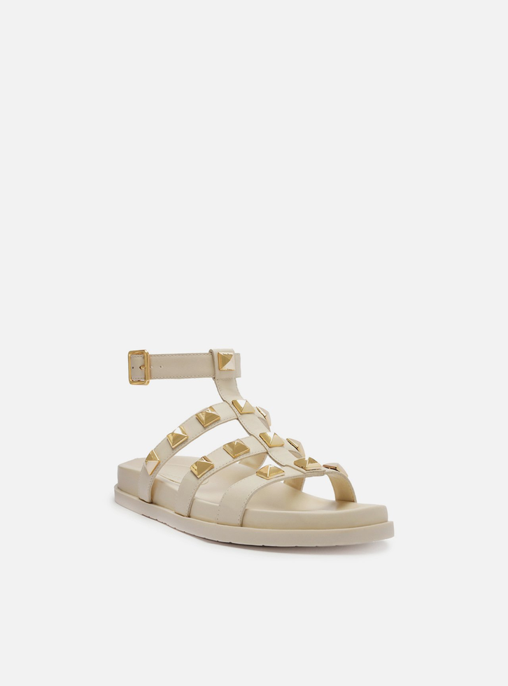 Sandália Papete Off-white Arezzo Couro Tachas