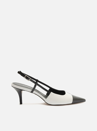 Scarpin Preto Arezzo Couro Bico Fino Slingback Bicolor