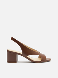 Sandália Marrom Arezzo Couro Salto Médio Slingback