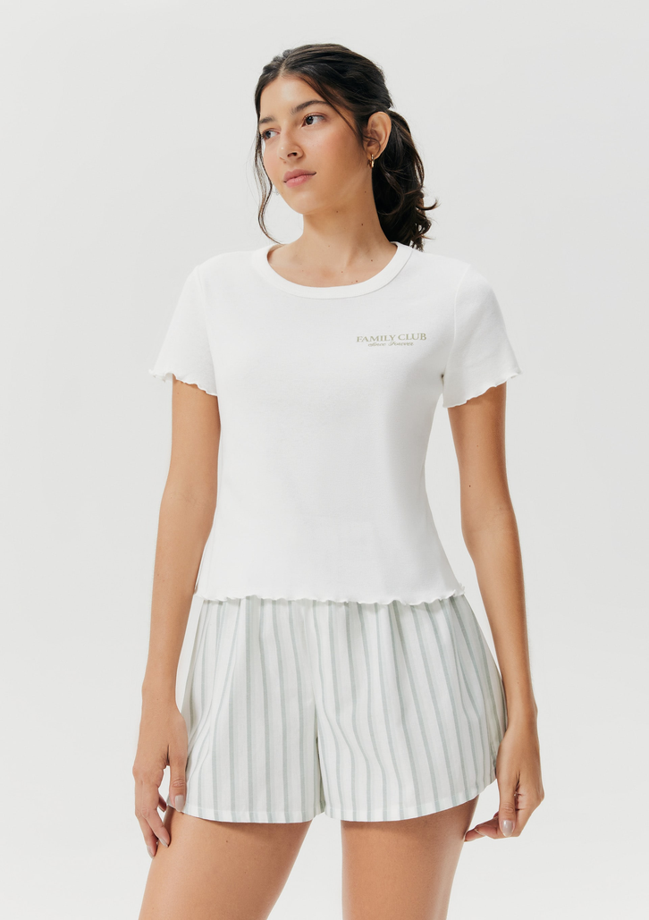 Pijama Curto Off-White Hering Feminino Com Estampa Família