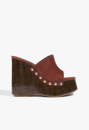 Ameri アメリ STUDS WOOD HEEL Sandália Dalle Studs Couro Amarela | ZZ MALL