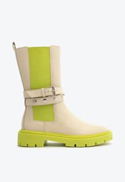 Bota Off-White Verde Arezzo Couro Cano Médio Tratorada