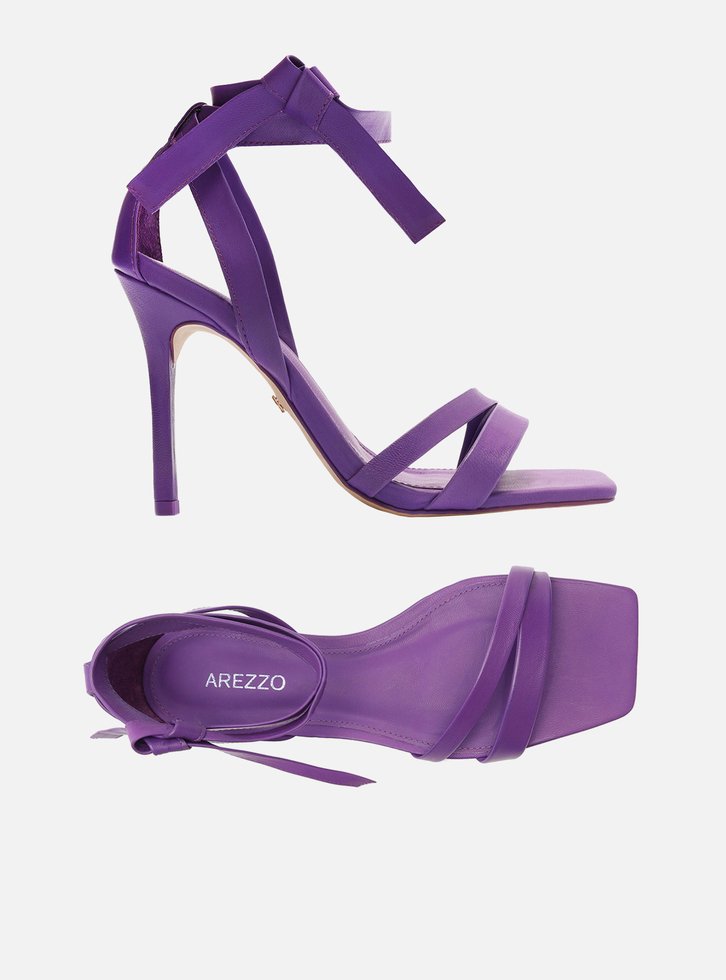 SANDÁLIA ROXA AREZZO COURO SALTO ALTO LACE UP