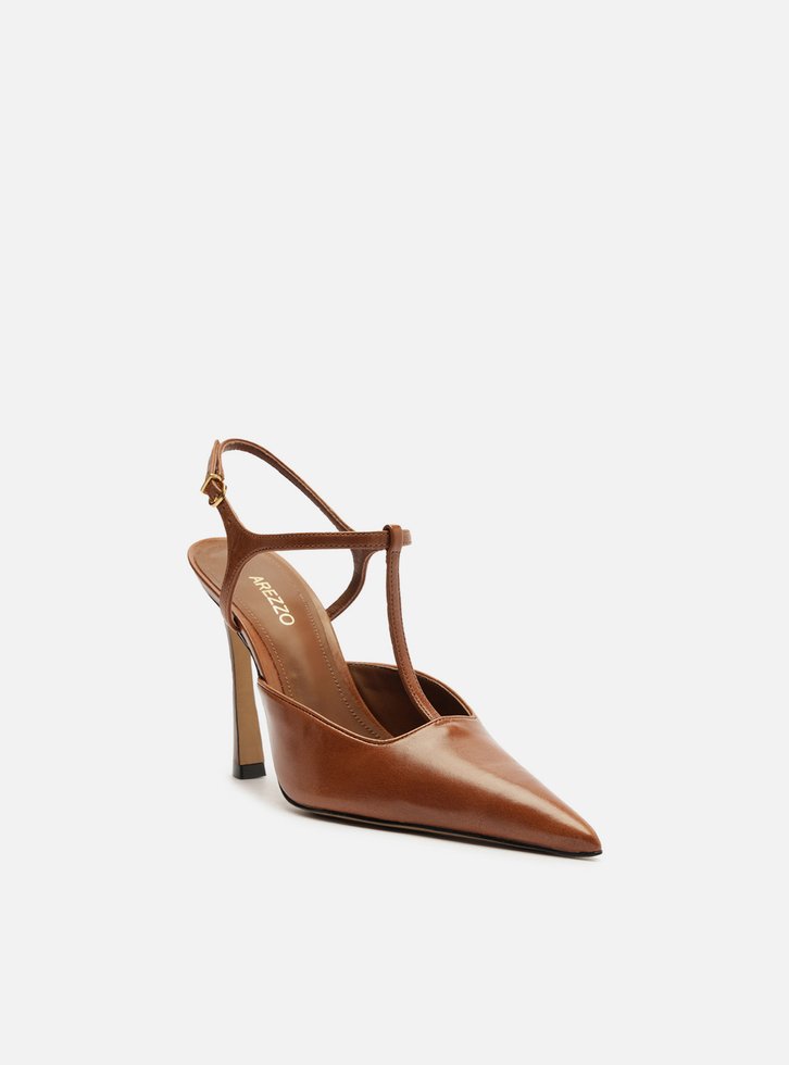 Scarpin Marrom Couro Salto Alto Aberto Telma