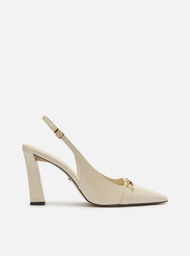 Scarpin Branco Verniz Salto Alto Slingback Metal