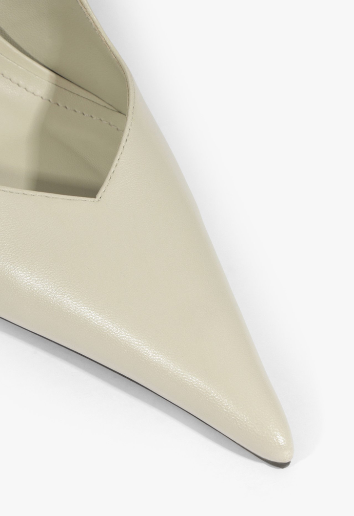 Slingback Couro Salto Alto Fino Cinza