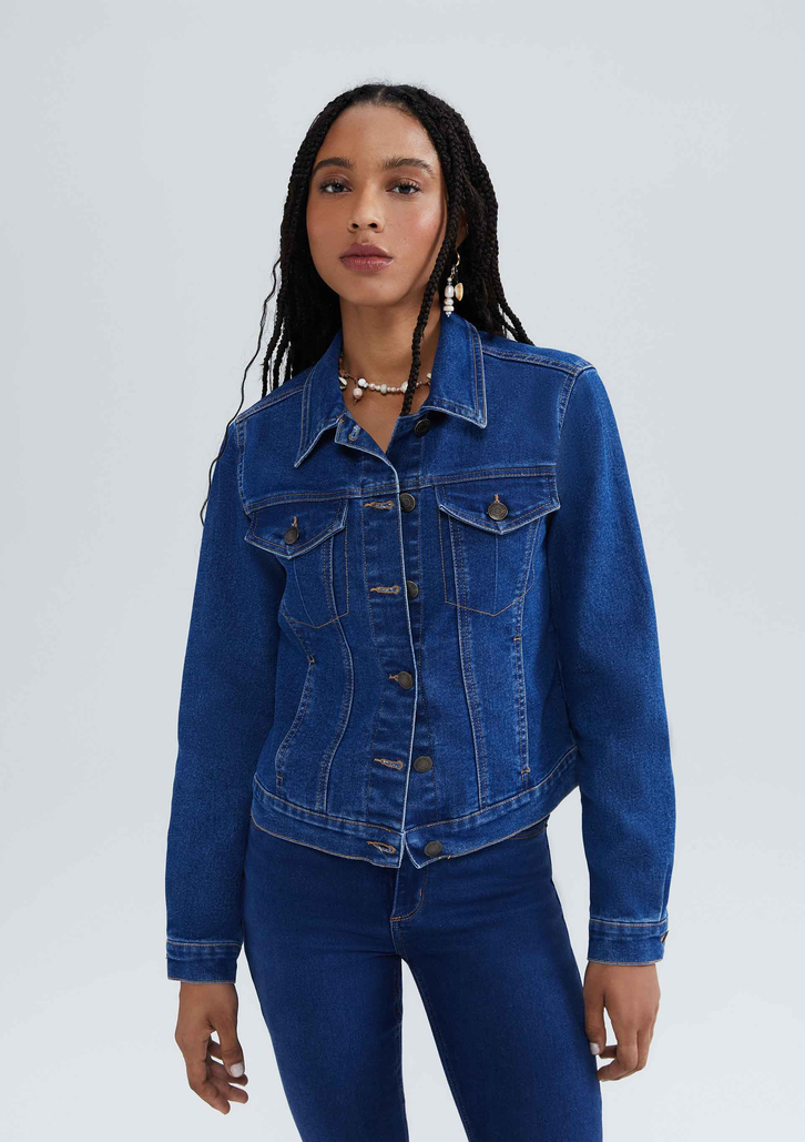 Jaqueta Azul Hering Jeans Básica Feminina Com Elastano