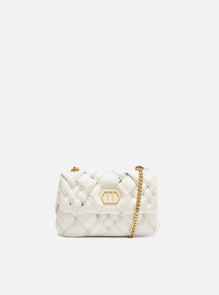 Bolsa Tiracolo Branca Arezzo Couro Tressê Pequena