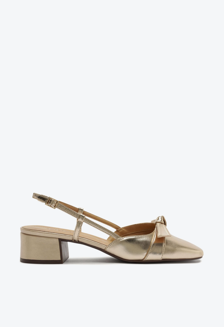 Scarpin Slingback Com Laço Dourado