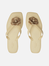 Chinelo de Dedo Off-White Recouro Square Flor Strass