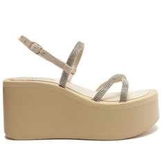 Sandália Flatform Nude Anacapri Liz Tiras Brilho Glam