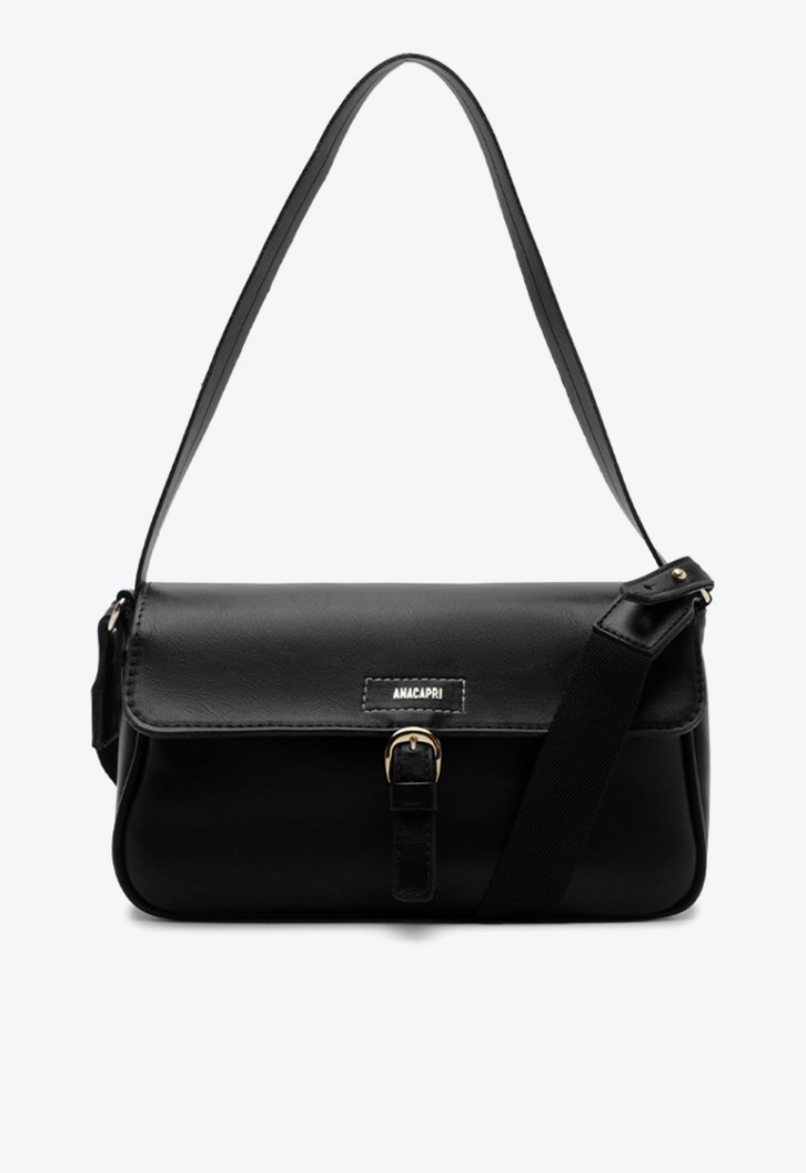 Bolsa Tiracolo Média Baguete Fivela Preta