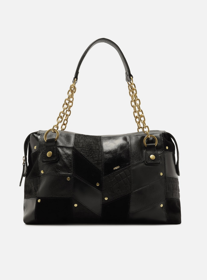 Bolsa Bowling Preta Couro Grande