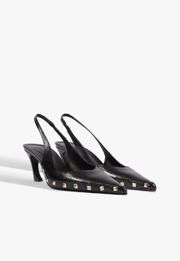 Slingback Lexi Studs Couro Preto | ZZ MALL