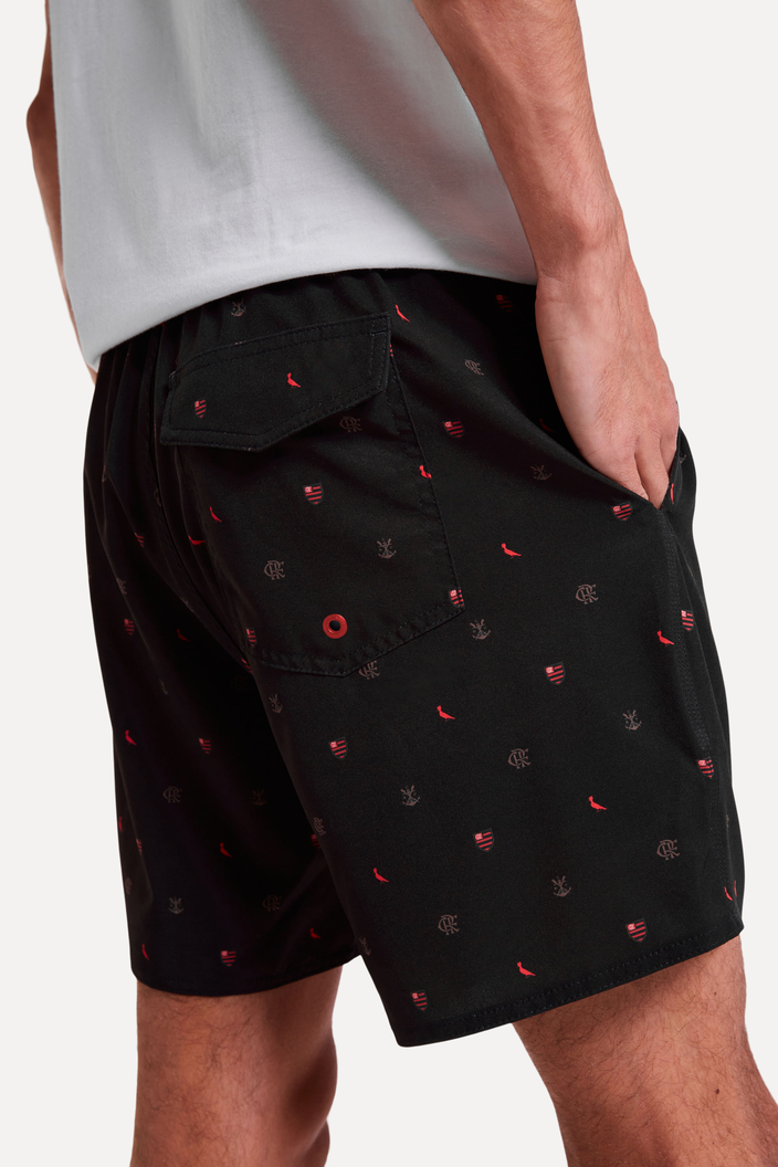 SHORT PRETO RESERVA PRAIA  FLAMENGO ESTAMPA CORRIDA