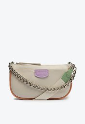 Bolsa Crossbody Nude E Anacapri Baguete Detalhe Multicolor Corrente E Alça Gorgurão