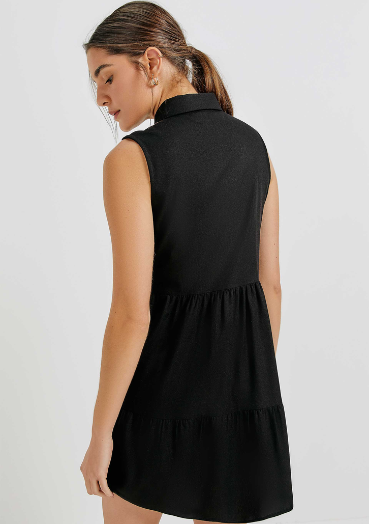 Vestido Preto Hering Curto Evasê Com Linho