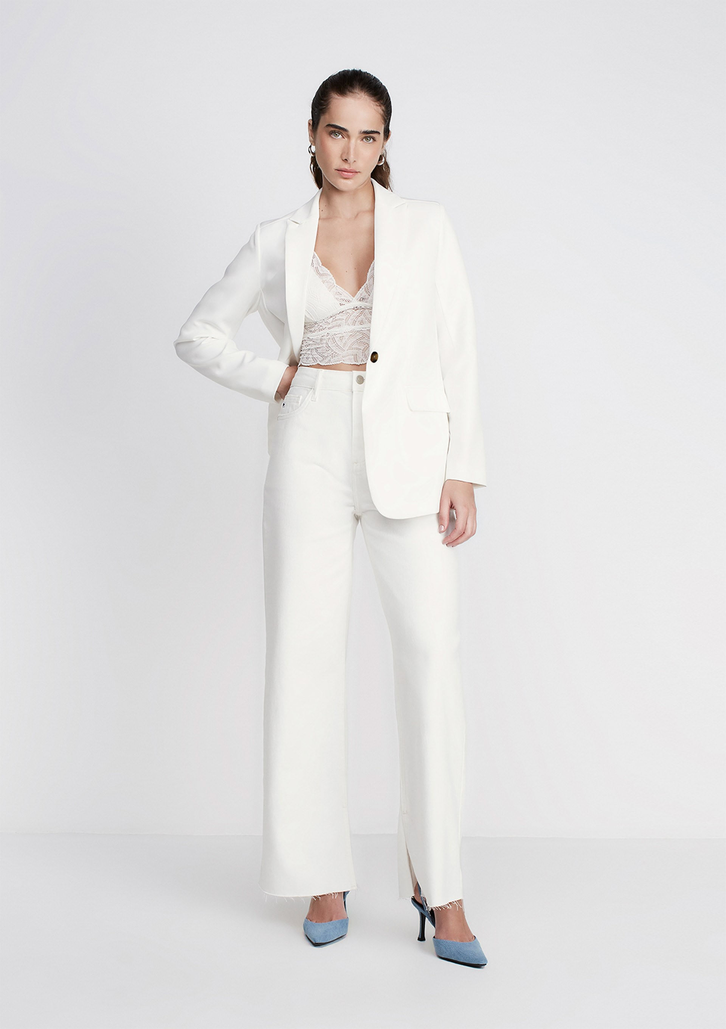 Blazer Off White Dzarm Em Alfaiataria Alongado Com Bolsos