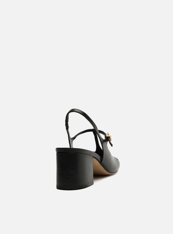 Sapato Boneca Preto Couro Slingback Recortes