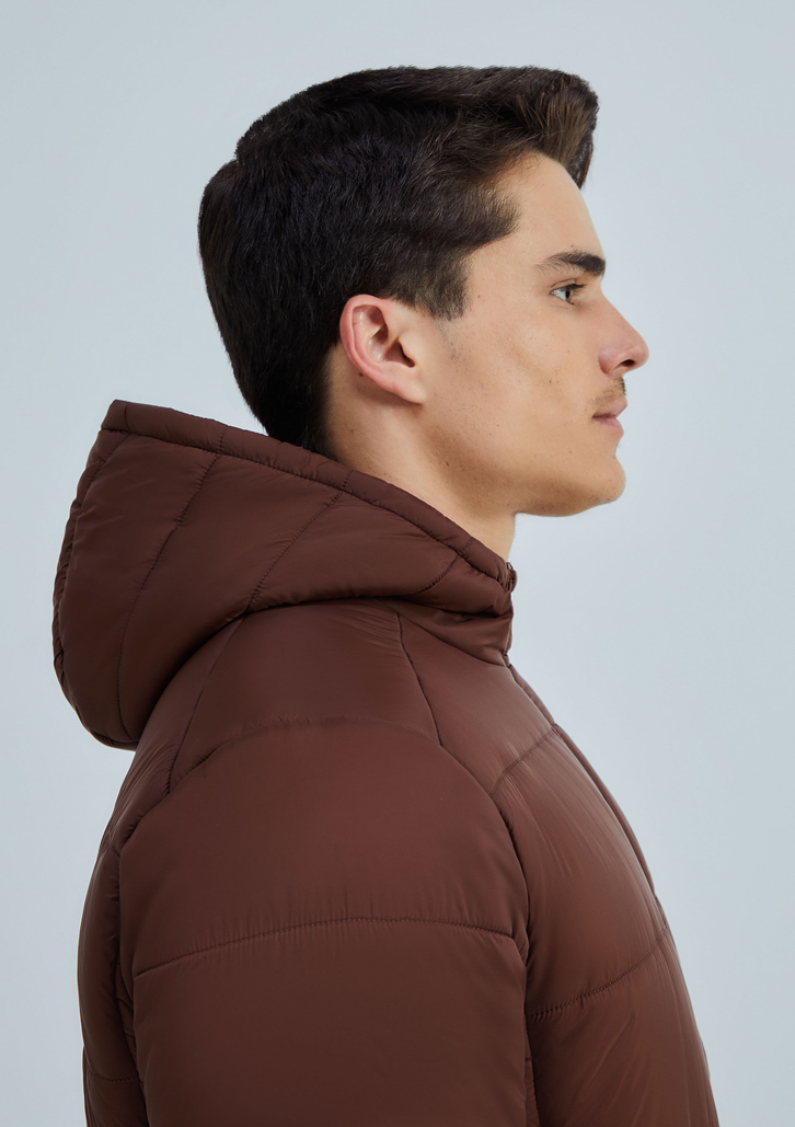 Jaqueta Marrom Hering Básica Masculina Puffer Com Capuz