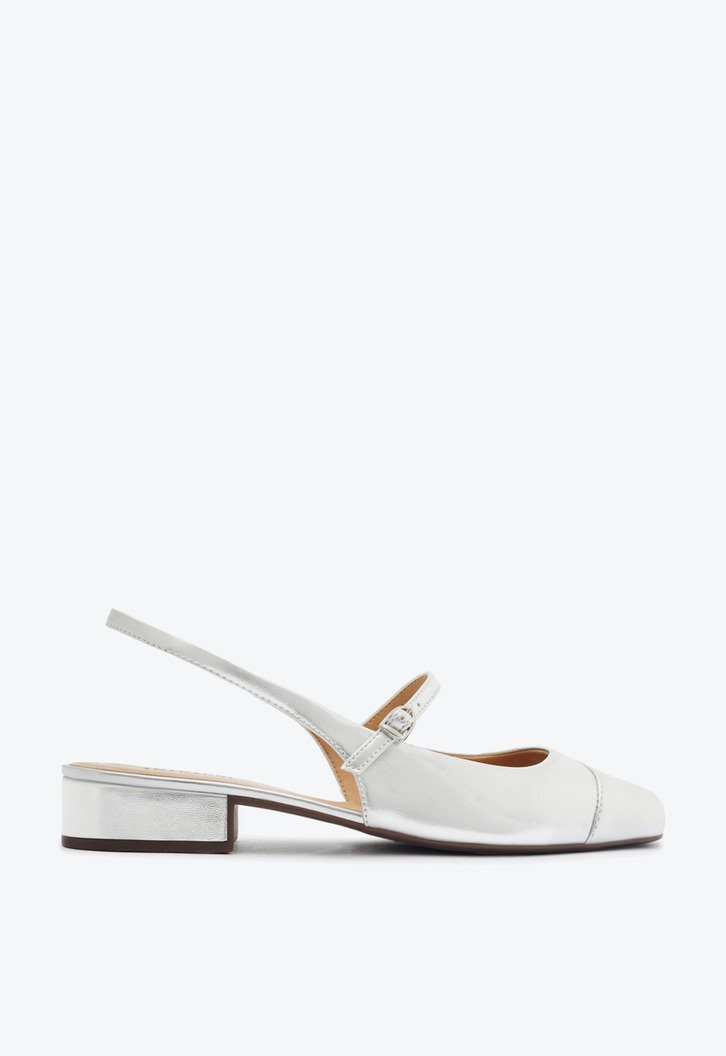 Sapatilha Prateada Anacapri Slingback Salto Bloco
