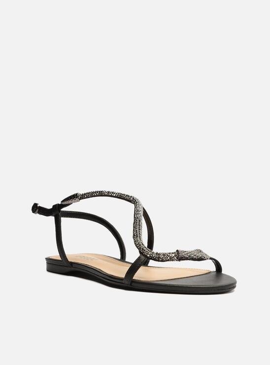 SANDÁLIA RASTEIRA PRETA AREZZO SNAKE STRASS