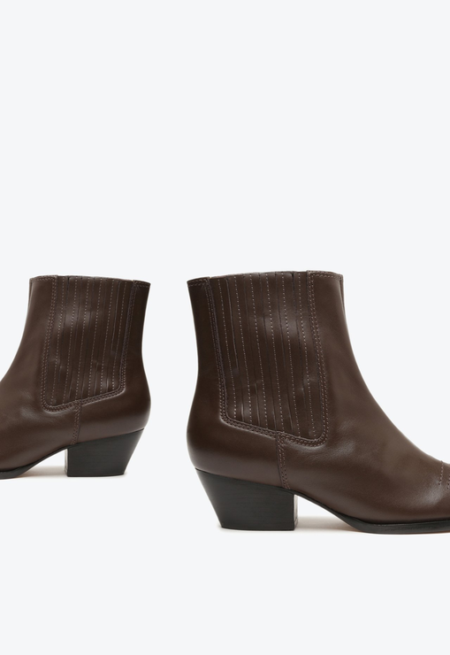 Bota Western Briani Salto Bloco Baixo Couro Marrom