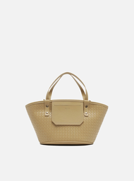 Bolsa Tote Bege Tressê Média Bolso Frontal