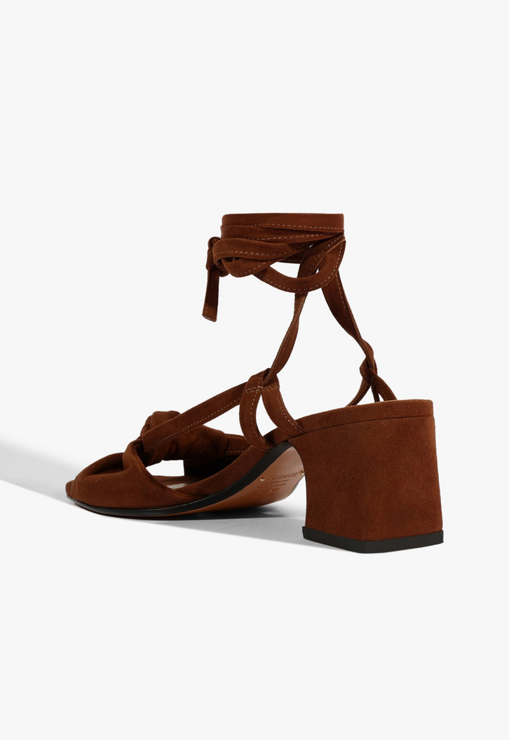 Sandália Salto Médio Boho Rust Camurça