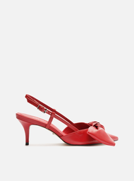 Scarpin Vermelho Arezzo Couro Salto Fino Maxi Laço Slingback