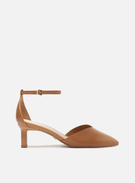 SCARPIN MARROM AREZZO COURO SALTO FINO SLINGBACK
