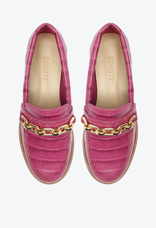Mocassim Dannie Couro Croco Rosa