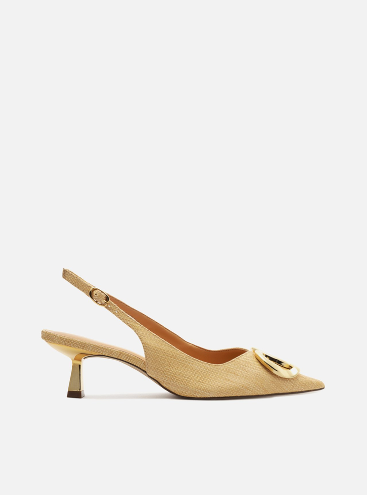 Scarpin Bege Arezzo Palha Bico Fino Slingback Metal | ZZ MALL