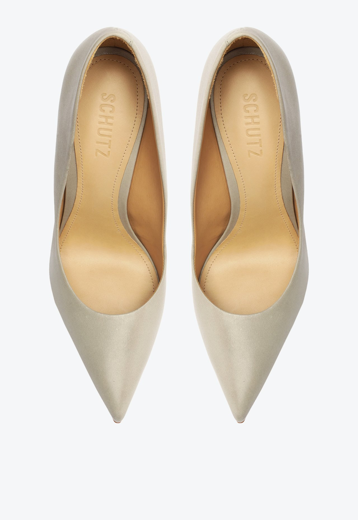 Sapato Scarpin Salto Fino Couro Cinza