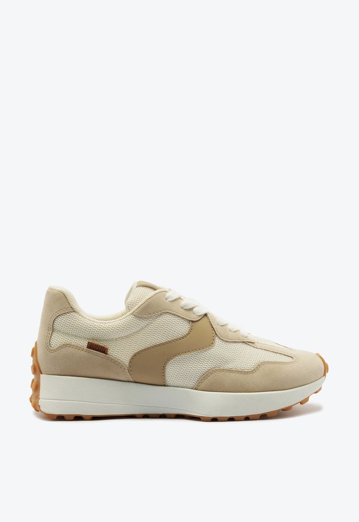 Tênis Sporty Recortes Branco Off e Bege