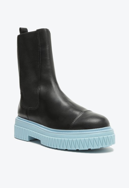 Bota Chelsea Cano Médio Lincoln Couro Preta e Azul