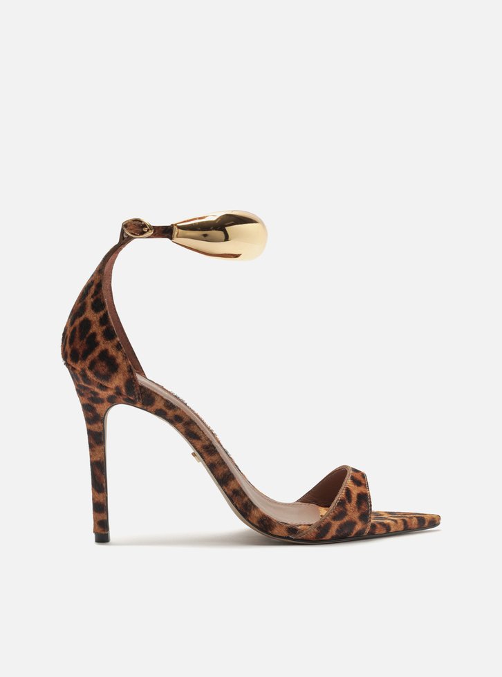 Sandália Animal Print Salto Fino Metal Silvia Braz