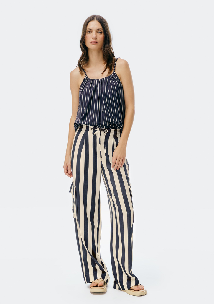 Calça Creme Hering Cargo Fio Tinto Com Linho