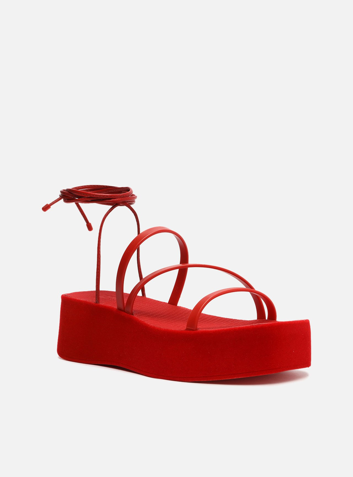 Sandália Vermelha Flatform Amarração Brizza