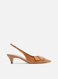 Scarpin Marrom Arezzo Couro Bico Fino Slingback Laço
