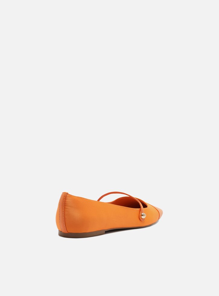 Sapatilha Boneca Laranja Couro Cap Toe