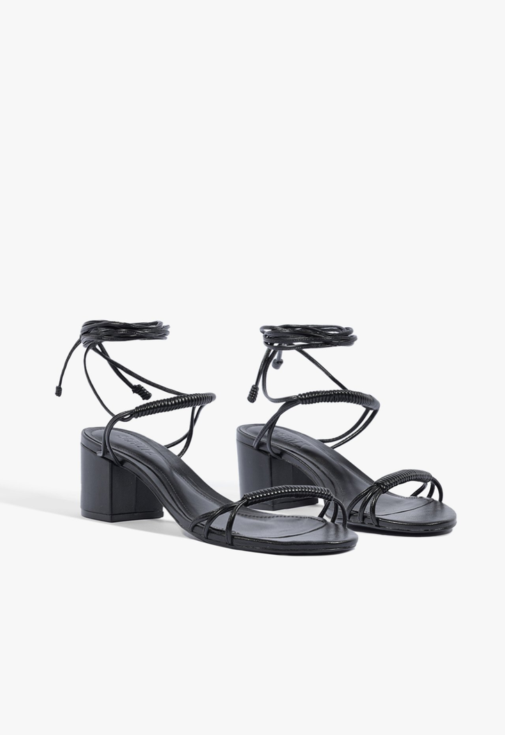 Sandália Block Heel Lace-Up Preta