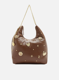 Bolsa Hobo Marrom Arezzo Couro Grande Metais Fun