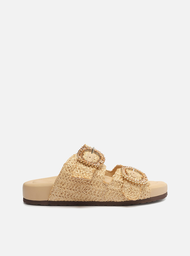 Sandália Papete Flatform Nude Arezzo Tramada Pedraria