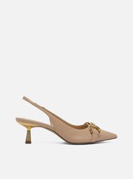 Scarpin Nude Arezzo Snake Bico Fino Slingback Bridão