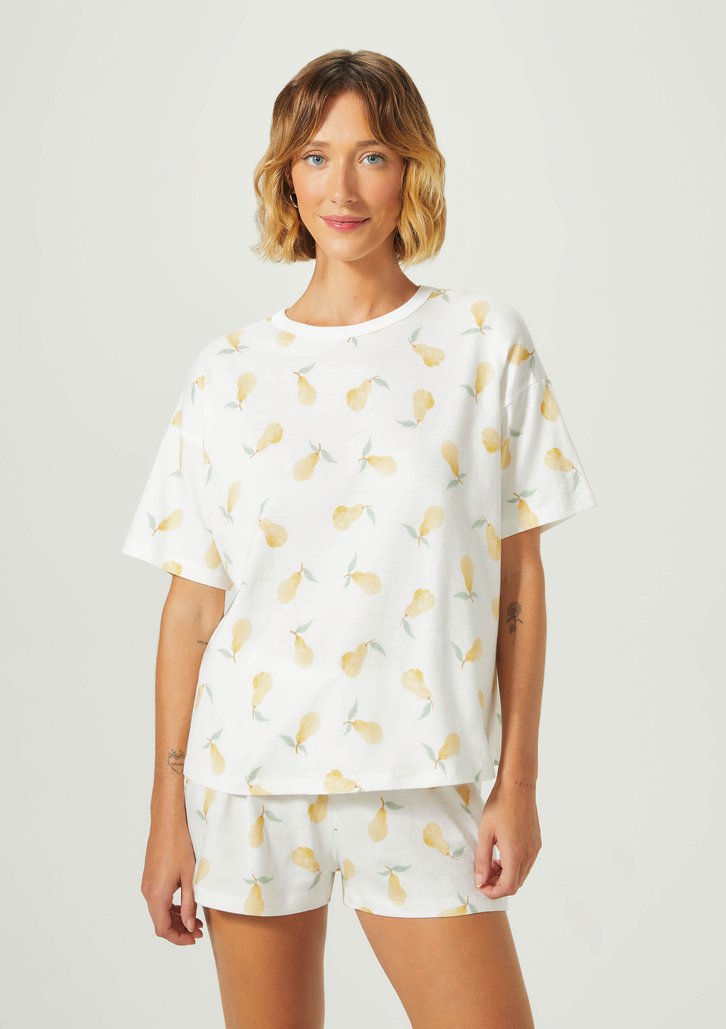 Pijama Algodão Cru Hering Intimates Curto Feminino Estampado Oversized